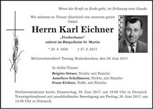 Traueranzeige Karl Eichner