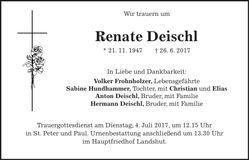 Traueranzeige Renate Deischl