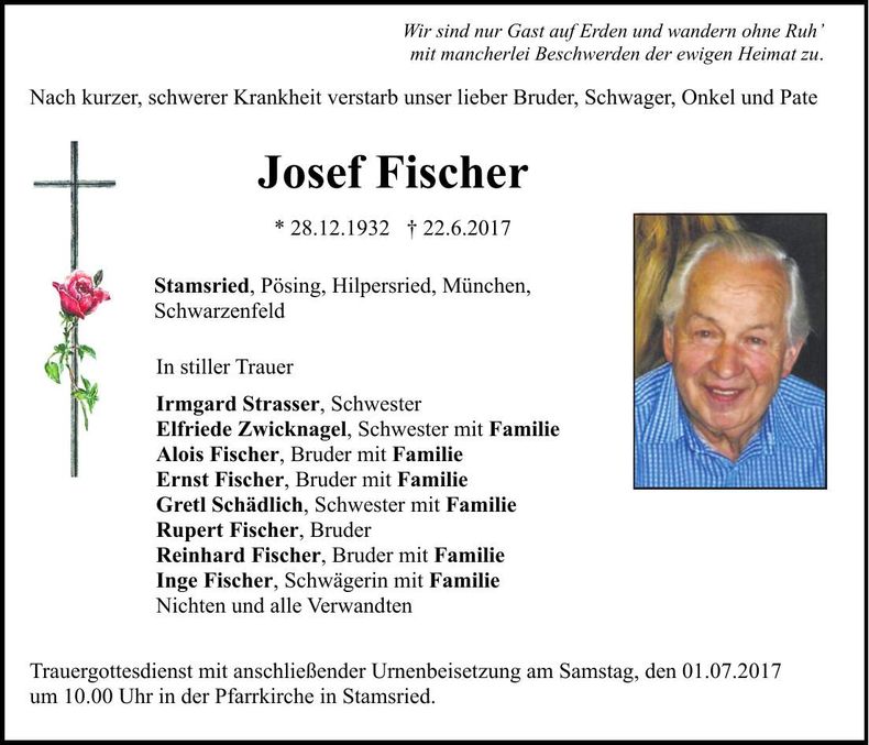 Traueranzeige Josef Fischer