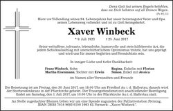 Traueranzeige Xaver Winbeck