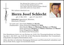Traueranzeige Josef Schlecht