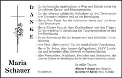Traueranzeige Maria Schauer