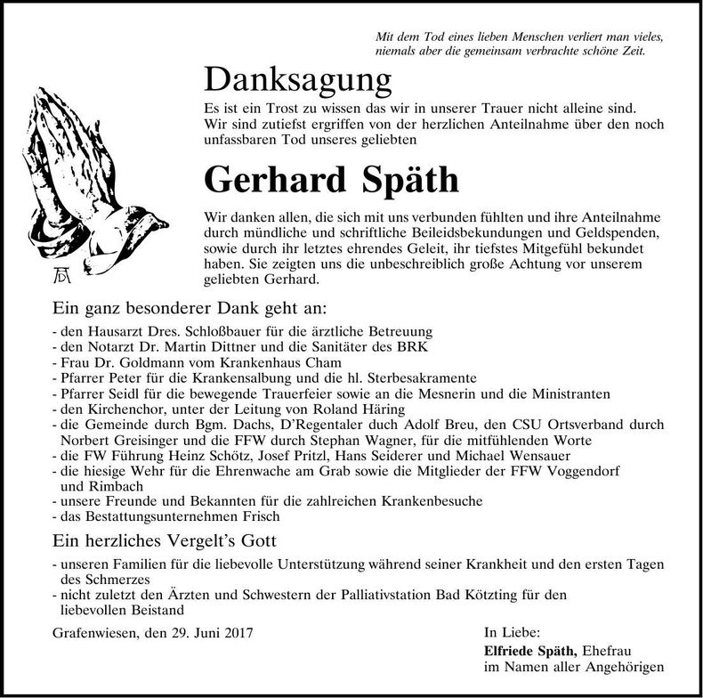 Traueranzeige Gerhard Späth