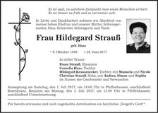 Traueranzeige Hildegard Strauß