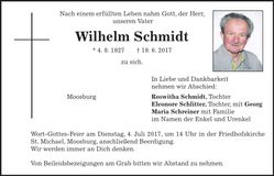 Traueranzeige Wilhelm Schmidt