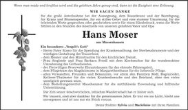Traueranzeige Hans Moser