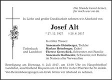 Traueranzeige Josef Alt