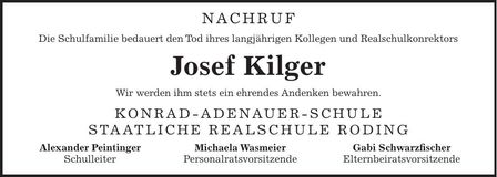 Traueranzeige Josef Kilger