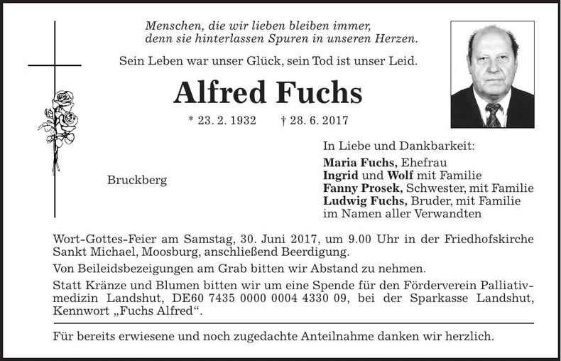 Traueranzeige Alfred Fuchs