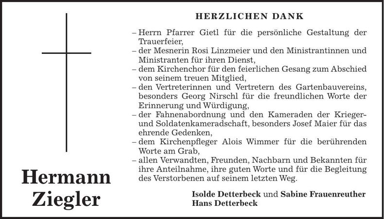Traueranzeige Hermann Ziegler