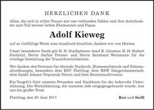 Traueranzeige Adolf Kieweg