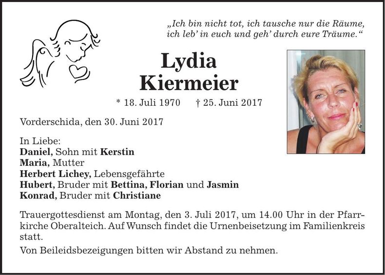 Traueranzeige Lydia Kiermeier