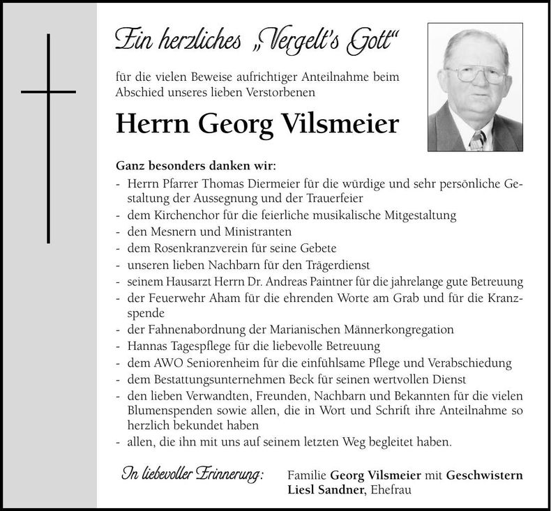 Traueranzeige Georg Vilsmeier
