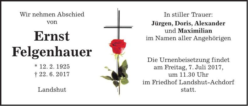 Traueranzeige Ernst Felgenhauer