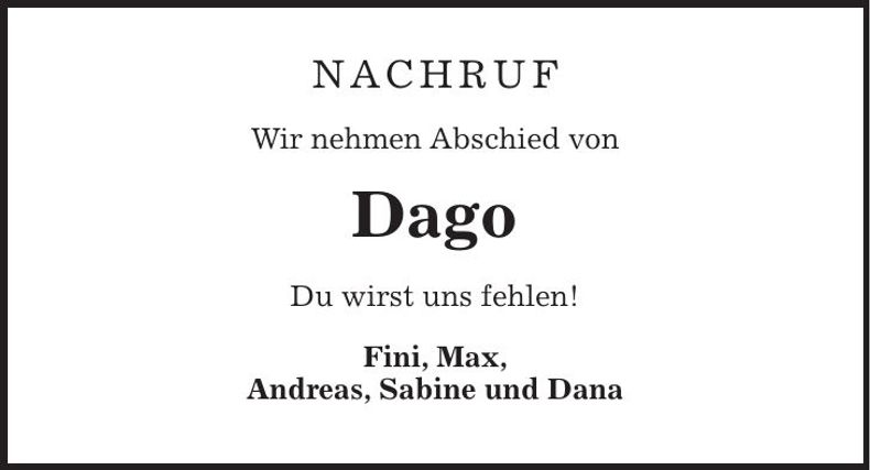 Traueranzeige Wilhelm (Dago) Koschkin