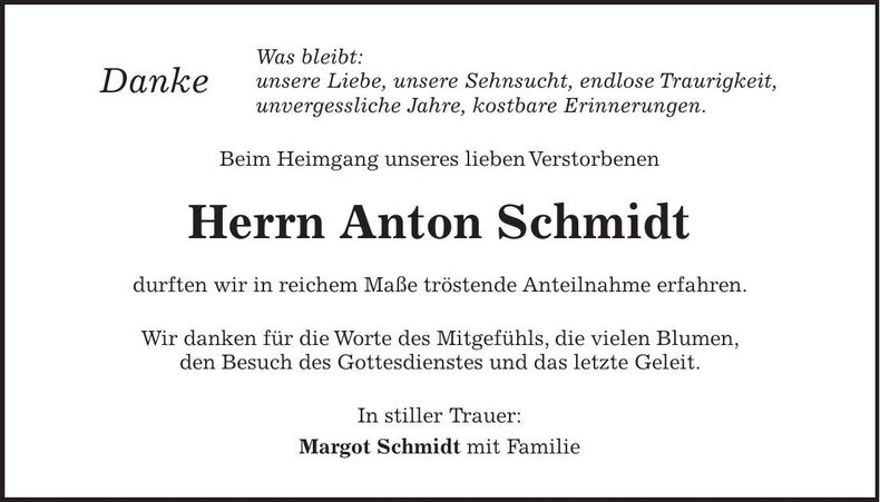 Traueranzeige Anton Schmidt