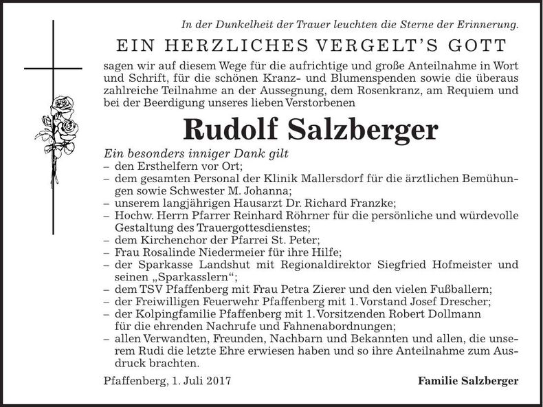 Traueranzeige Rudolf Salzberger