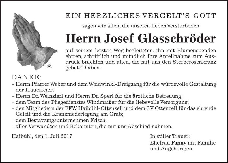 Traueranzeige Josef Glasschröder