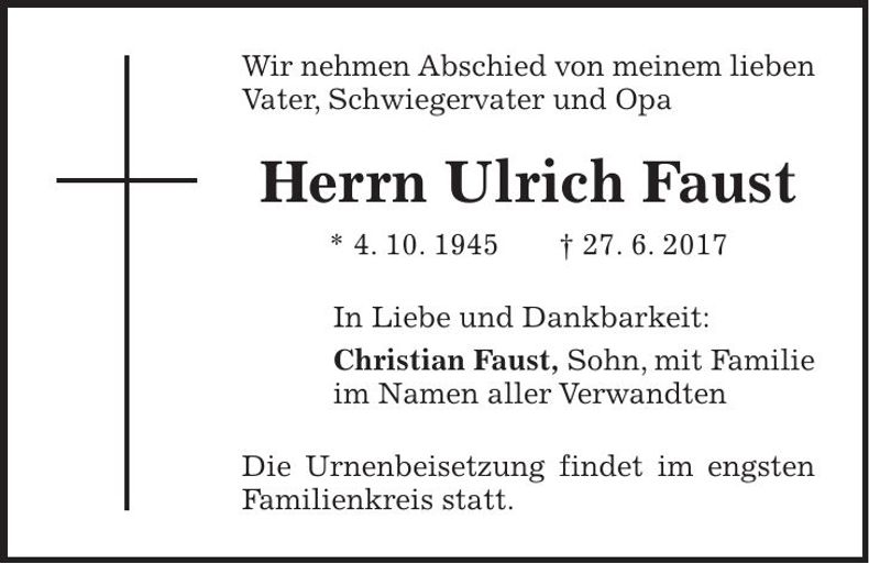 Traueranzeige Ulrich Faust