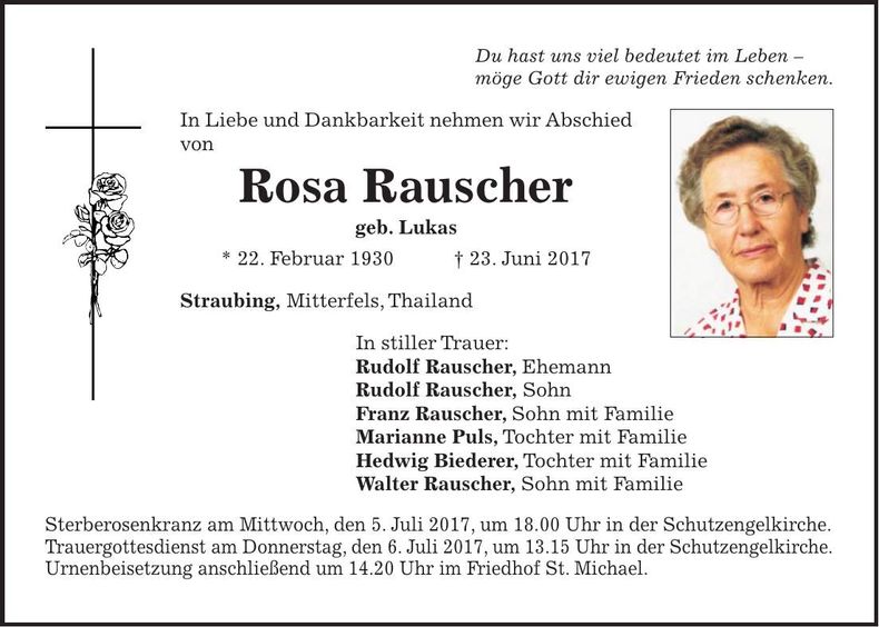 Traueranzeige Rosa Rauscher