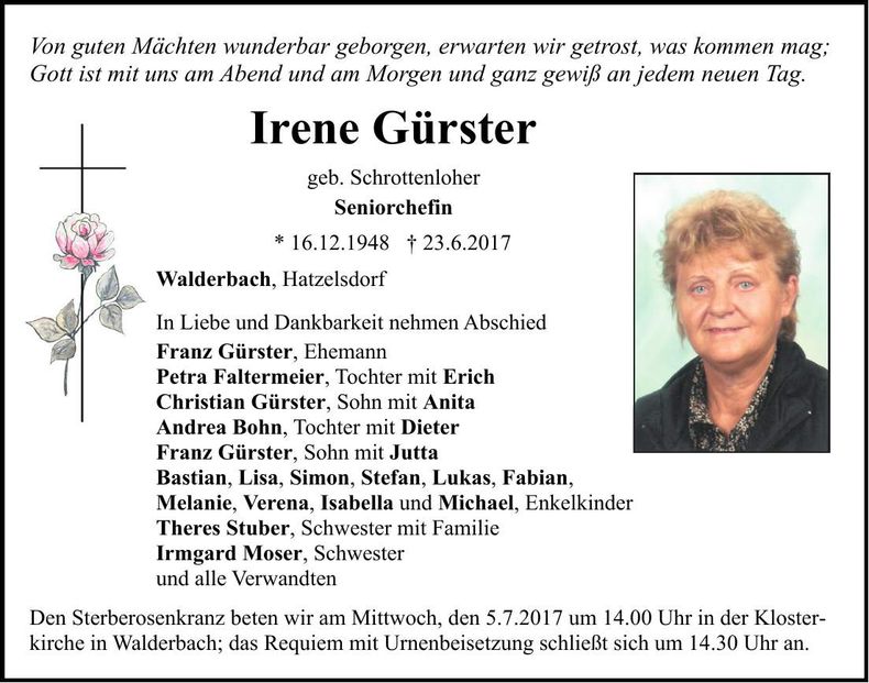 Traueranzeige Irene Gürster