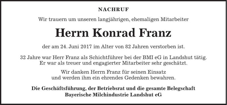 Traueranzeige Konrad Franz