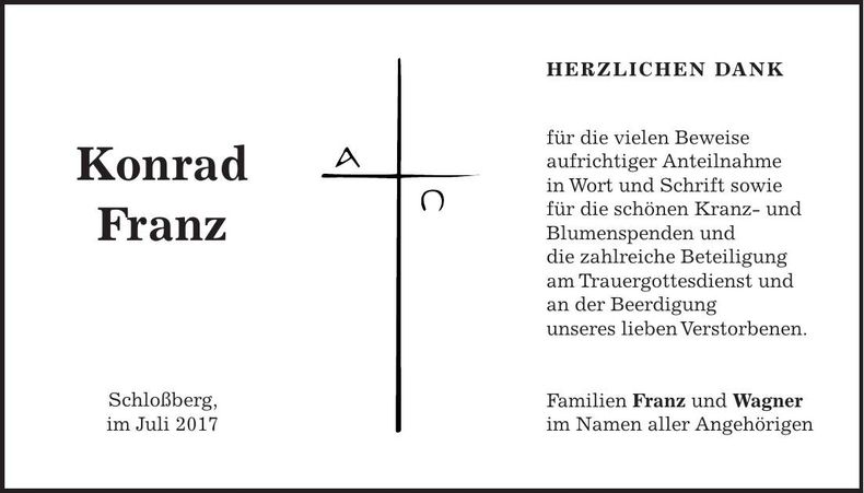 Traueranzeige Konrad Franz