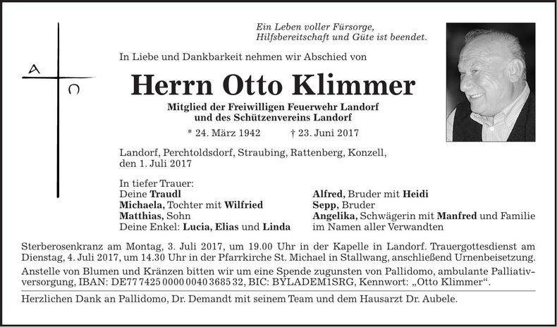 Traueranzeige Otto Klimmer