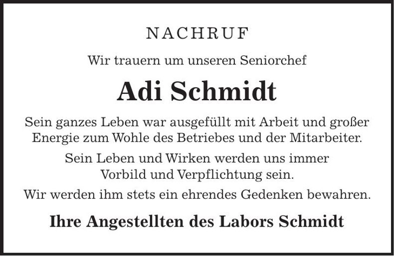 Traueranzeige Adi Schmid