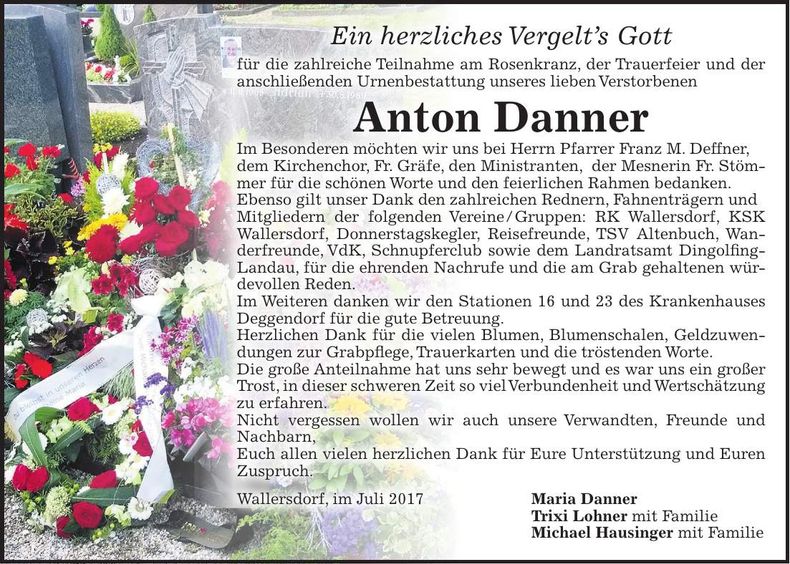 Traueranzeige Anton Danner