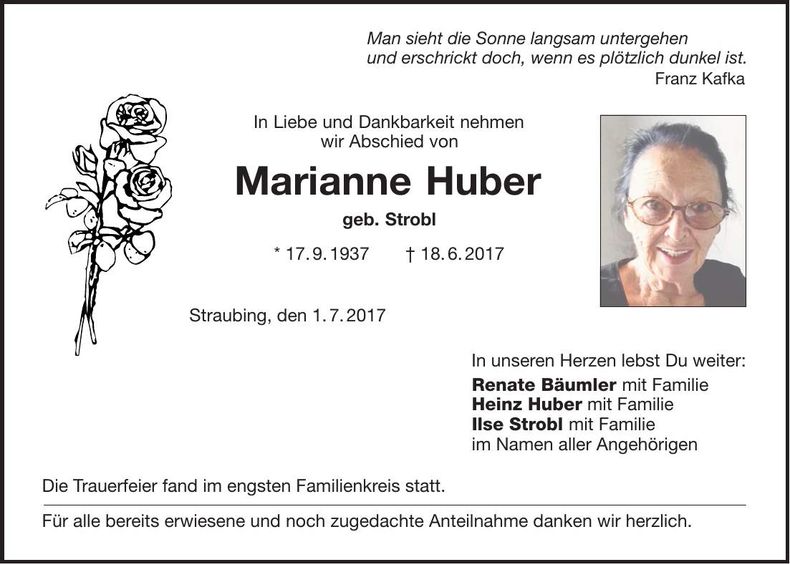 Traueranzeige Marianne Huber