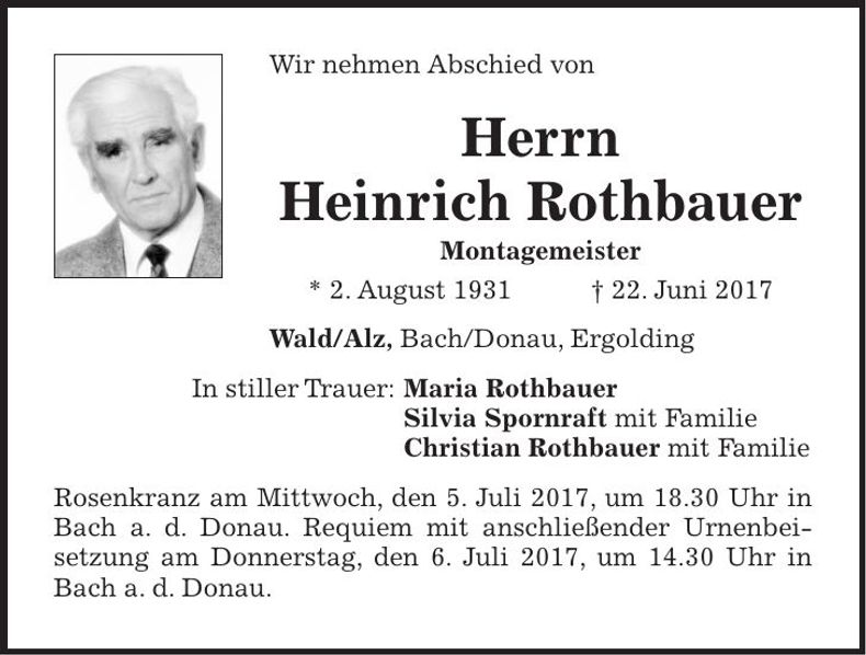 Traueranzeige Heinrich Rothbauer