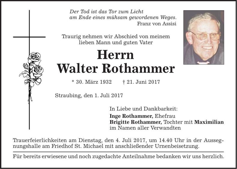 Traueranzeige Walter Rothammer