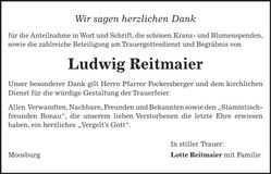 Traueranzeige Ludwig Reitmaier