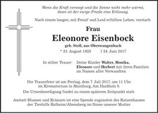 Traueranzeige Eleonore Eisenbock