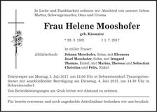 Traueranzeige Helene Mooshofer