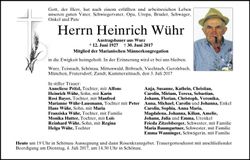 Traueranzeige Wühr Heinrich