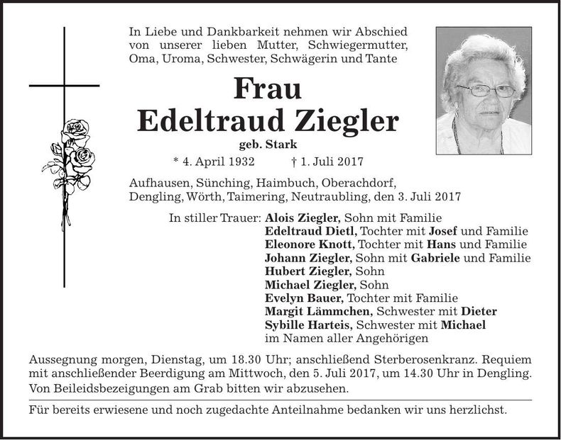 Traueranzeige Edeltraud Ziegler