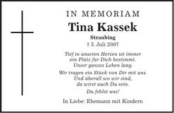 Traueranzeige Tina Kassek