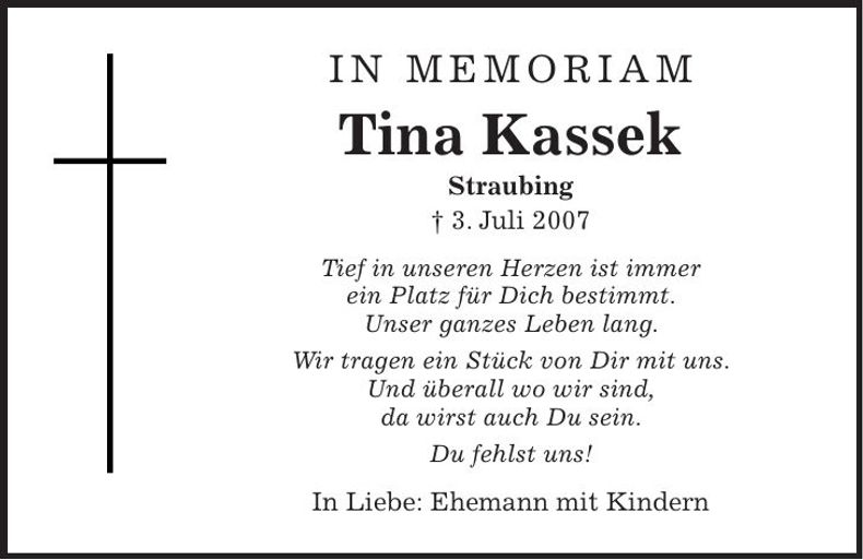 Traueranzeige Tina Kassek