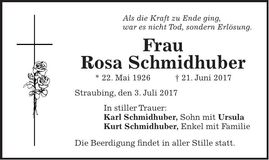 Traueranzeige Rosa Schmidhuber