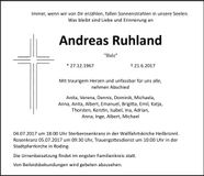 Traueranzeige Andreas Ruhland