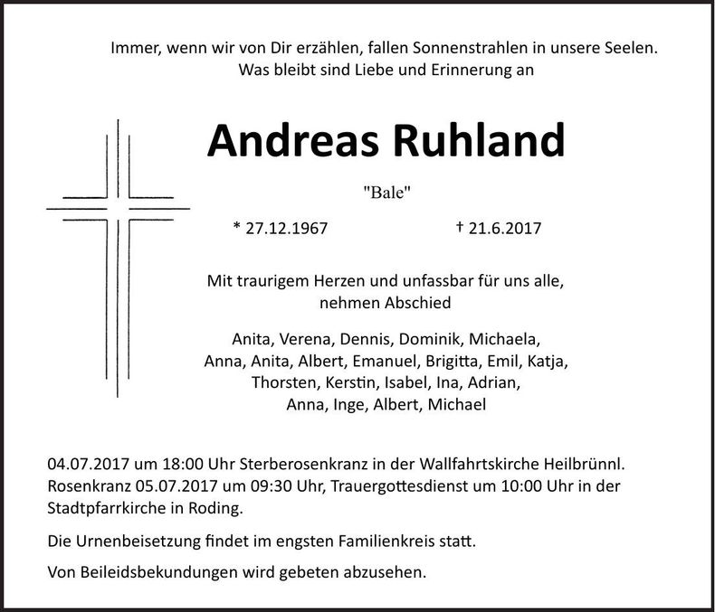 Traueranzeige Andreas Ruhland