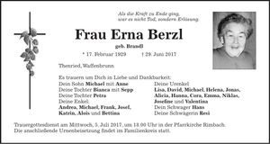 Traueranzeige Erna Berzl