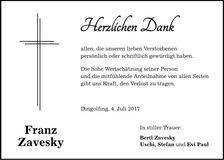 Traueranzeige Franz Zavesky