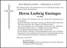 Traueranzeige Ludwig Enzinger