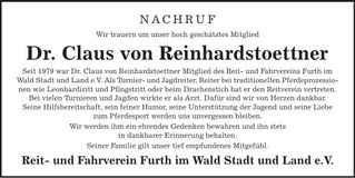 Traueranzeige Claus von Reinhardtstoettner