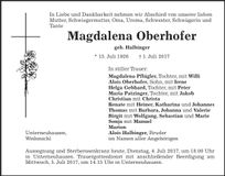 Traueranzeige Magdalena Oberhofer