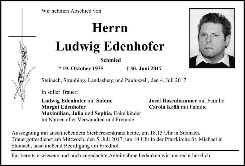 Traueranzeige Ludwig Edenhofer