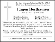Traueranzeige Jürgen Hosthausen